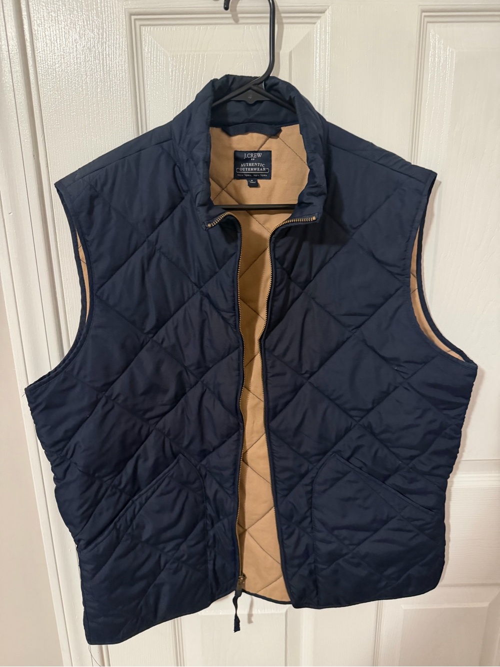 J. Crew Quilted Vest in Navy and Tan